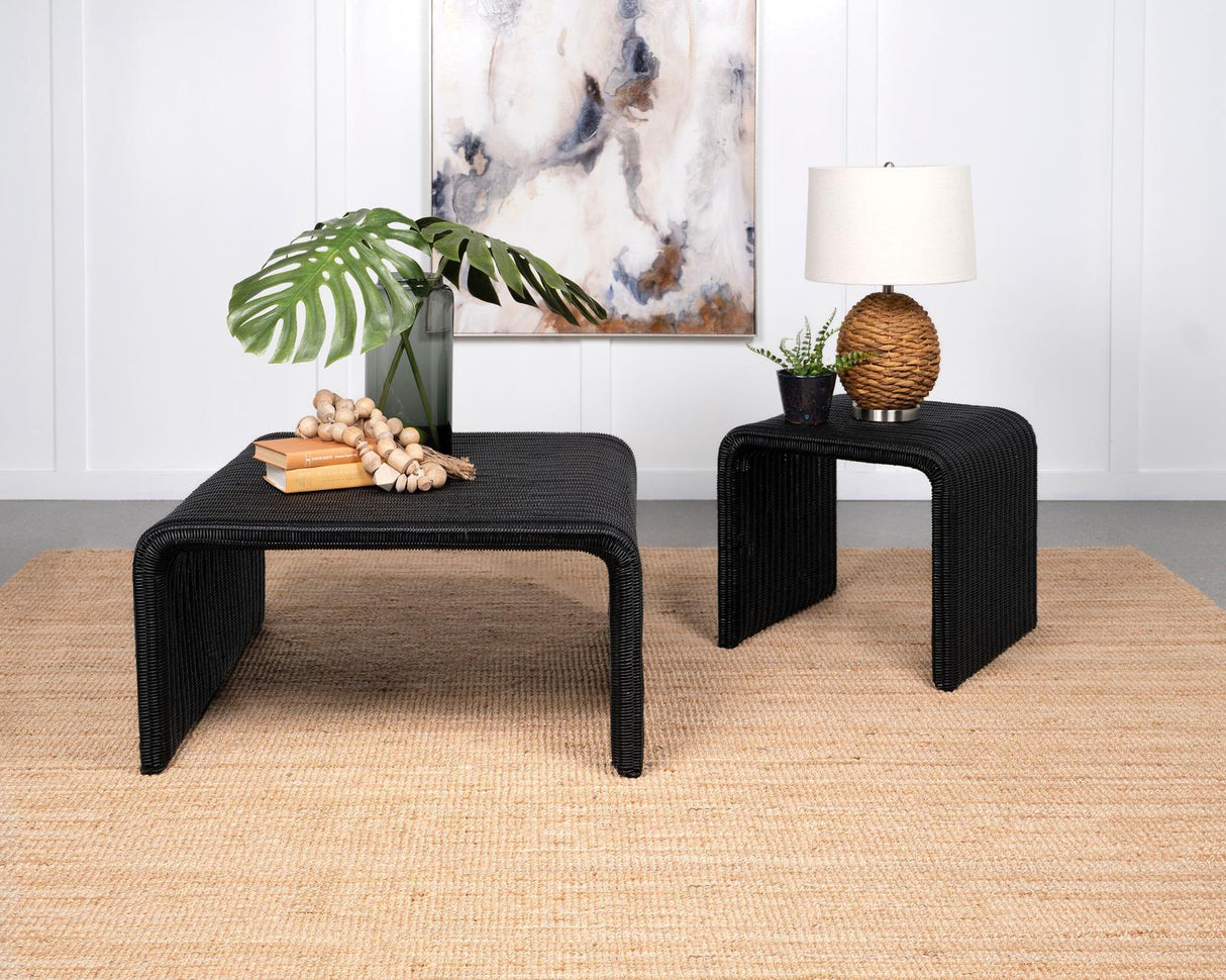 Cahya Black Woven Rattan Sqaure End Table by Coaster at Eve Furniture