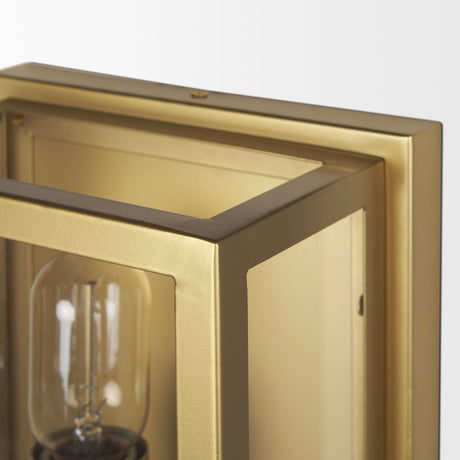 Cairn Brushed Gold Metal w/ Glass 1-Light Wall Sconce by Mercana at Eve Furniture