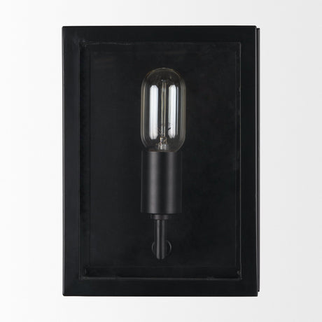 Cairn Matte Black Metal w/ Glass 1-Light Wall Sconce by Mercana at Eve Furniture