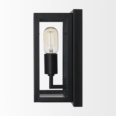 Cairn Matte Black Metal w/ Glass 1-Light Wall Sconce by Mercana at Eve Furniture