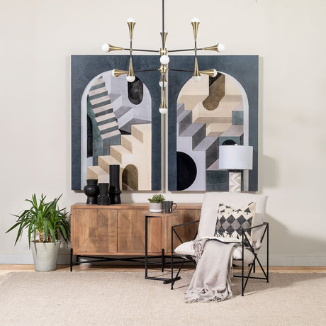 Cairo Brown Solid Wood Black Metal Base 4 Door Cabinet Sideboard by Mercana at Eve Furniture