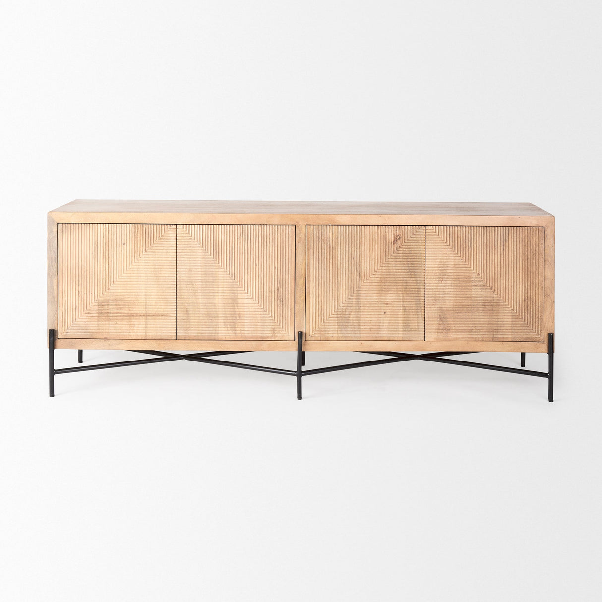 Cairo Brown Solid Wood Black Metal Base 4 Door Cabinet Sideboard by Mercana at Eve Furniture