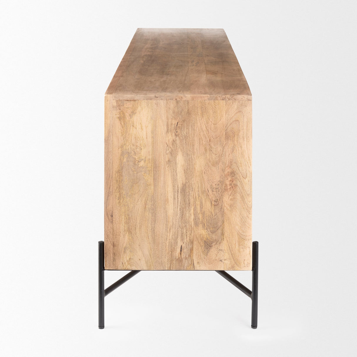 Cairo Brown Solid Wood Black Metal Base 4 Door Cabinet Sideboard by Mercana at Eve Furniture