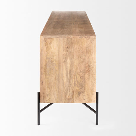 Cairo Brown Solid Wood Black Metal Base 4 Door Cabinet Sideboard by Mercana at Eve Furniture