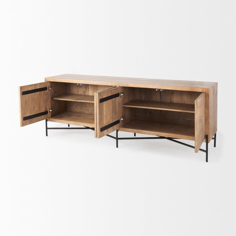 Cairo Brown Solid Wood Black Metal Base 4 Door Cabinet Sideboard by Mercana at Eve Furniture