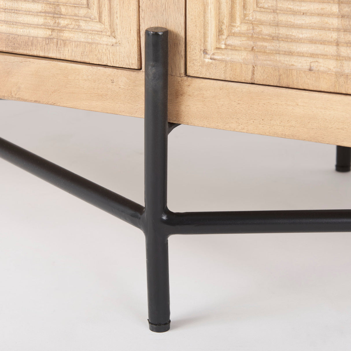 Cairo Brown Solid Wood Black Metal Base 4 Door Cabinet Sideboard by Mercana at Eve Furniture