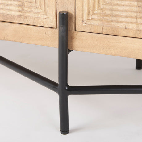 Cairo Brown Solid Wood Black Metal Base 4 Door Cabinet Sideboard by Mercana at Eve Furniture