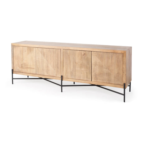 Cairo Brown Solid Wood Black Metal Base 4 Door Cabinet Sideboard by Mercana at Eve Furniture