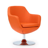 Caisson Faux Leather Swivel Accent Chair in Orange and Polished Chrome (set of 2) by Manhattan Comfort at Eve Furniture