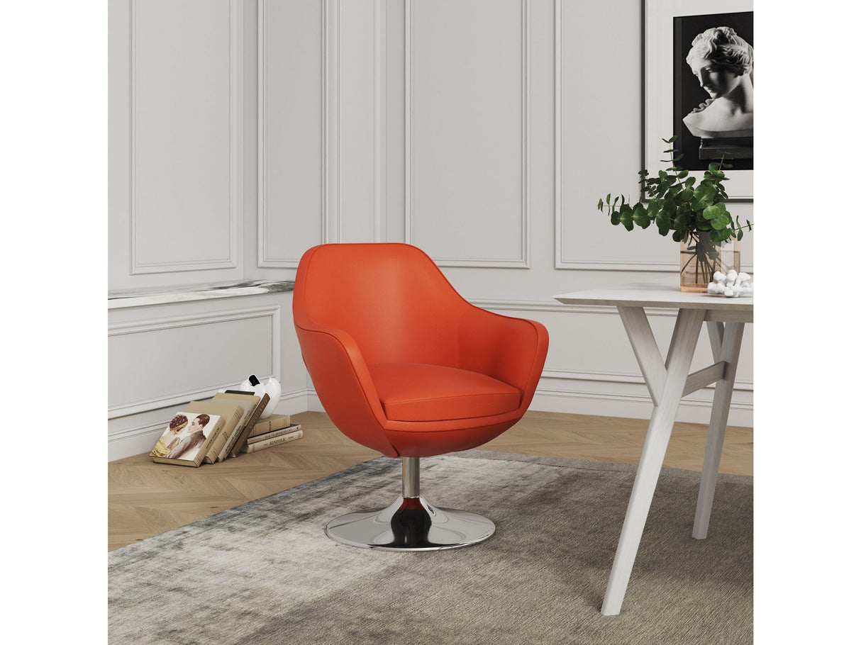 Caisson Faux Leather Swivel Accent Chair in Orange and Polished Chrome (set of 2) by Manhattan Comfort at Eve Furniture