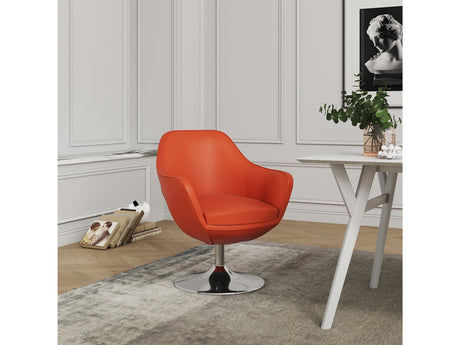 Caisson Faux Leather Swivel Accent Chair in Orange and Polished Chrome (set of 2) by Manhattan Comfort at Eve Furniture