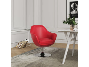 Caisson Faux Leather Swivel Accent Chair in Red and Polished Chrome (set of 2) by Manhattan Comfort at Eve Furniture