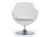 Caisson Faux Leather Swivel Accent Chair in White and Polished Chrome by Manhattan Comfort at Eve Furniture