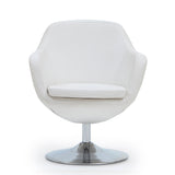 Caisson Faux Leather Swivel Accent Chair in White and Polished Chrome (set of 2) by Manhattan Comfort at Eve Furniture