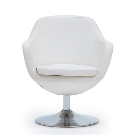 Caisson Faux Leather Swivel Accent Chair in White and Polished Chrome (set of 2) by Manhattan Comfort at Eve Furniture