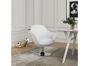 Caisson Faux Leather Swivel Accent Chair in White and Polished Chrome (set of 2) by Manhattan Comfort at Eve Furniture