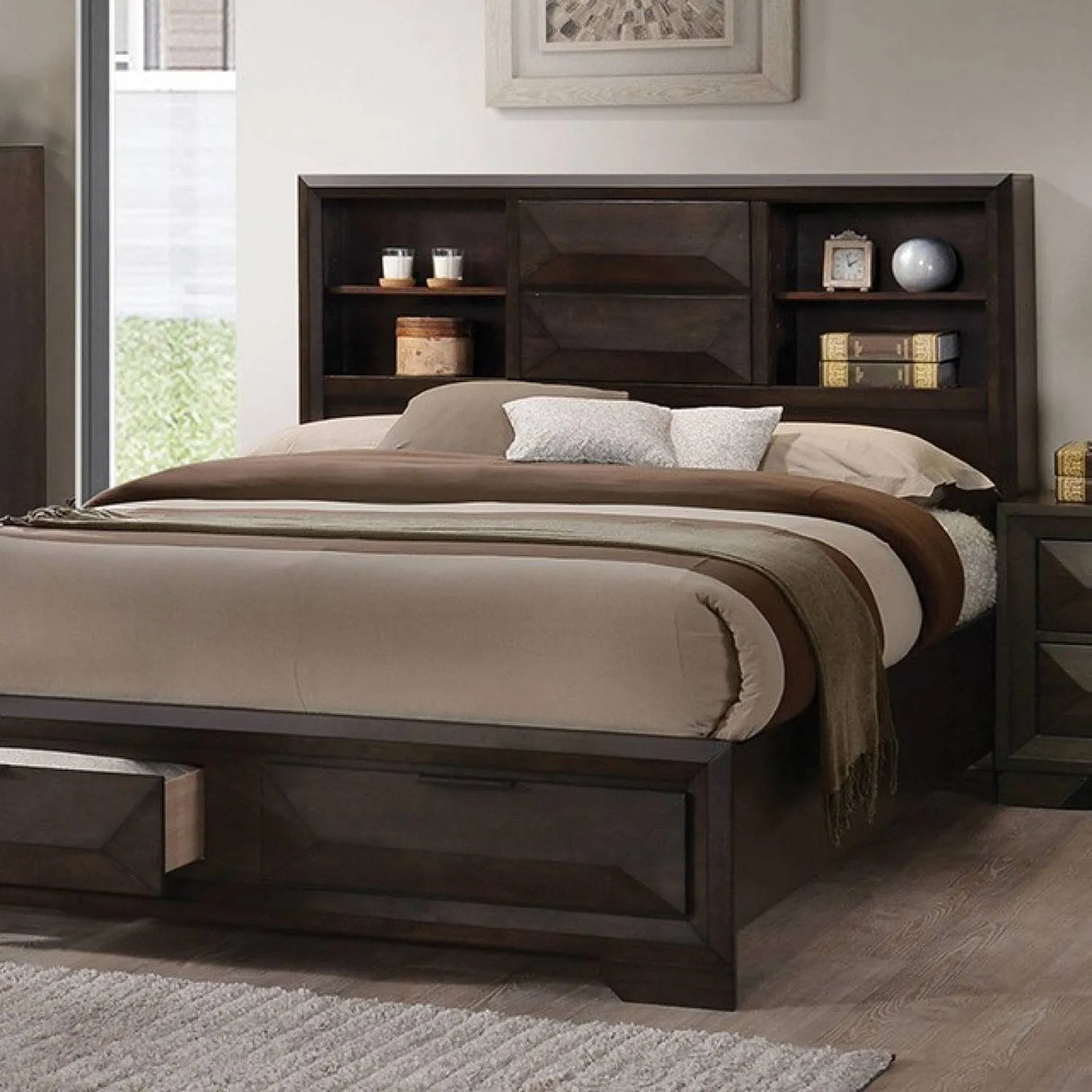 Caistor Espresso Queen Bookcase Storage Bed by Furniture of America at Eve Furniture