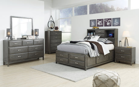 Caitbrook Full Storage Bed with 7 Storage Drawers with Dresser in Gray