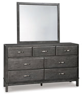 Caitbrook Full Storage Bed with 7 Storage Drawers with Mirrored Dresser and Chest in Gray