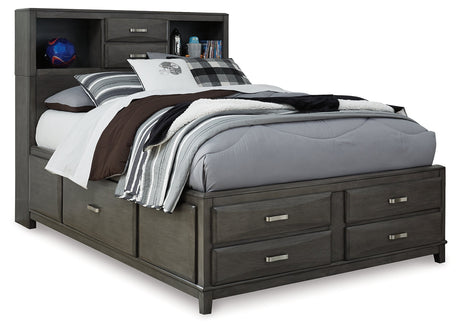 Caitbrook Full Storage Bed with 7 Storage Drawers with Mirrored Dresser and Chest in Gray