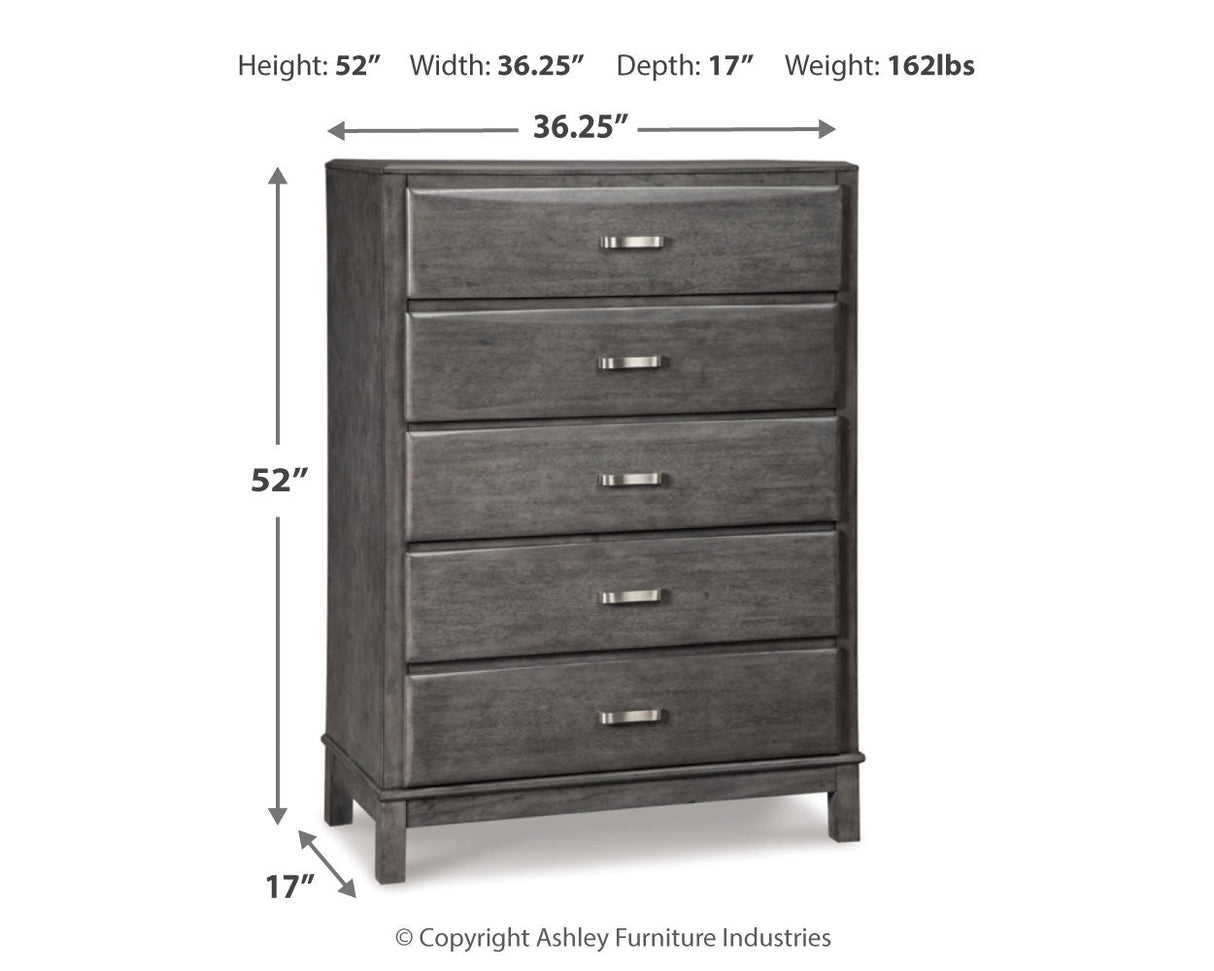 Caitbrook Full Storage Bed with 7 Storage Drawers with Mirrored Dresser and Chest in Gray