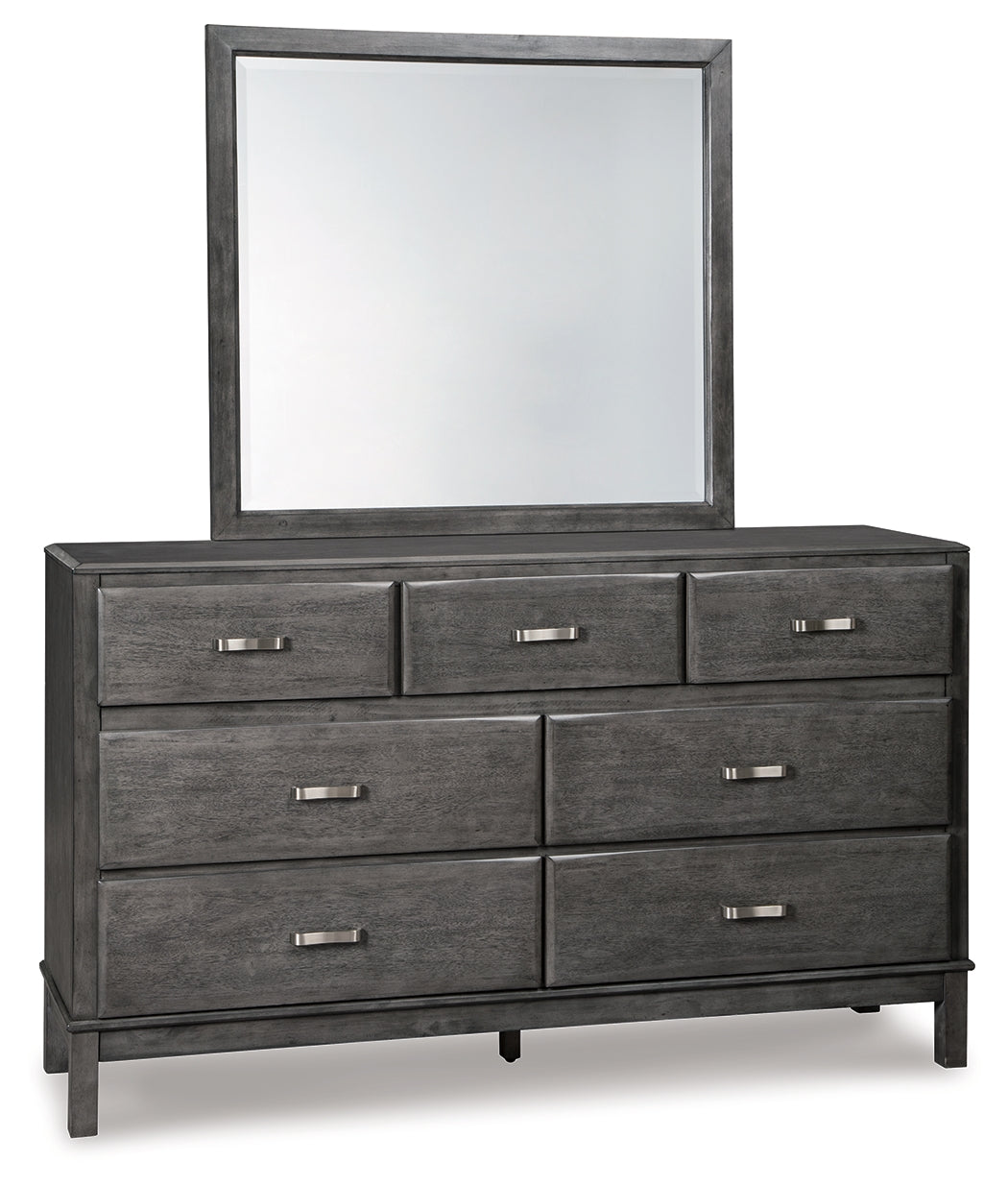 Caitbrook Full Storage Bed with 7 Storage Drawers with Mirrored Dresser in Gray