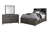 Caitbrook Full Storage Bed with 7 Storage Drawers with Mirrored Dresser in Gray