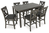 Caitbrook Gray Counter Height Dining Table and 6 Bar Stools by Ashley at Eve Furniture