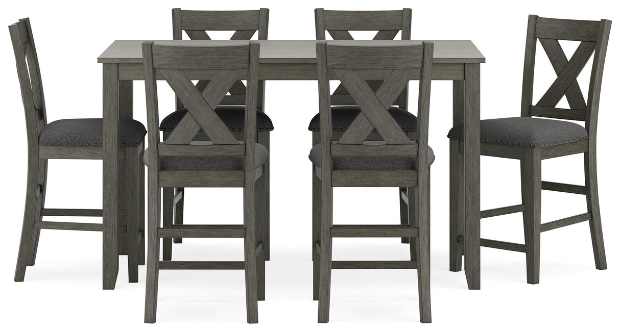 Caitbrook Gray Counter Height Dining Table and 6 Bar Stools by Ashley at Eve Furniture