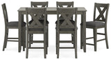Caitbrook Gray Counter Height Dining Table and 6 Bar Stools by Ashley at Eve Furniture