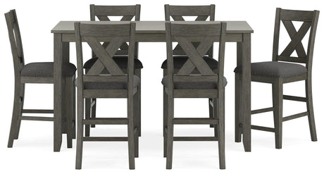 Caitbrook Gray Counter Height Dining Table and 6 Bar Stools by Ashley at Eve Furniture