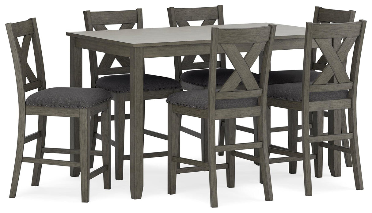 Caitbrook Gray Counter Height Dining Table and 6 Bar Stools by Ashley at Eve Furniture