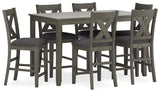 Caitbrook Gray Counter Height Dining Table and 6 Bar Stools by Ashley at Eve Furniture