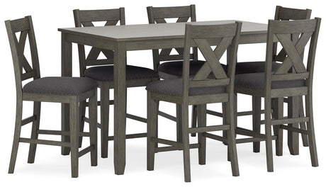 Caitbrook Gray Counter Height Dining Table and 6 Bar Stools by Ashley at Eve Furniture