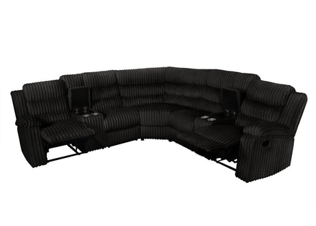 Calantha Black Manual Reclining Sectional by New Era Innovations at Eve Furniture