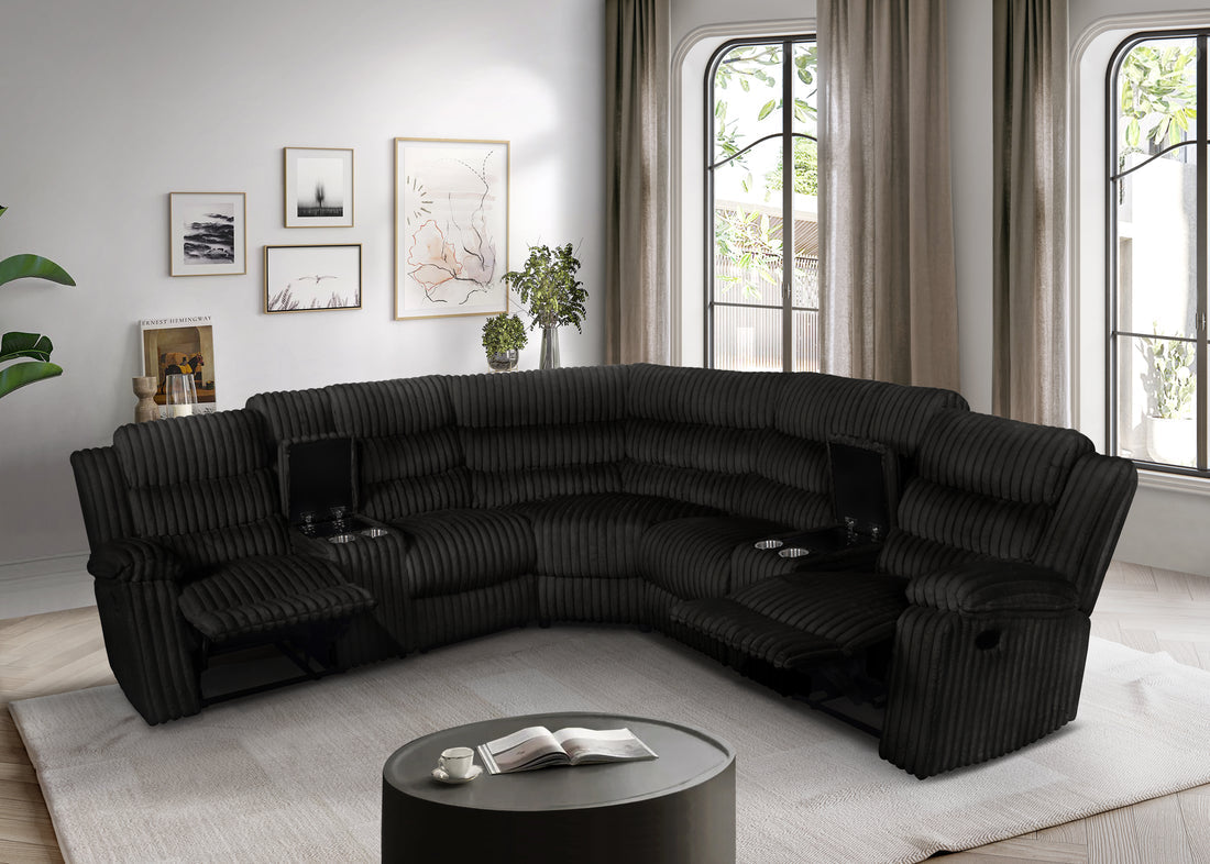 Calantha Black Manual Reclining Sectional by New Era Innovations at Eve Furniture