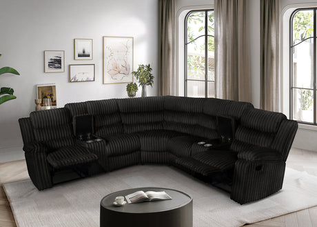 Calantha Black Manual Reclining Sectional by New Era Innovations at Eve Furniture