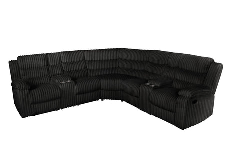 Calantha Black Manual Reclining Sectional by New Era Innovations at Eve Furniture