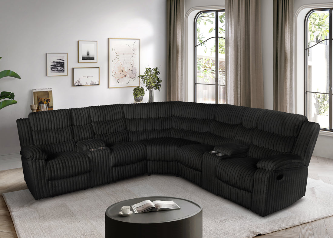 Calantha Black Manual Reclining Sectional by New Era Innovations at Eve Furniture