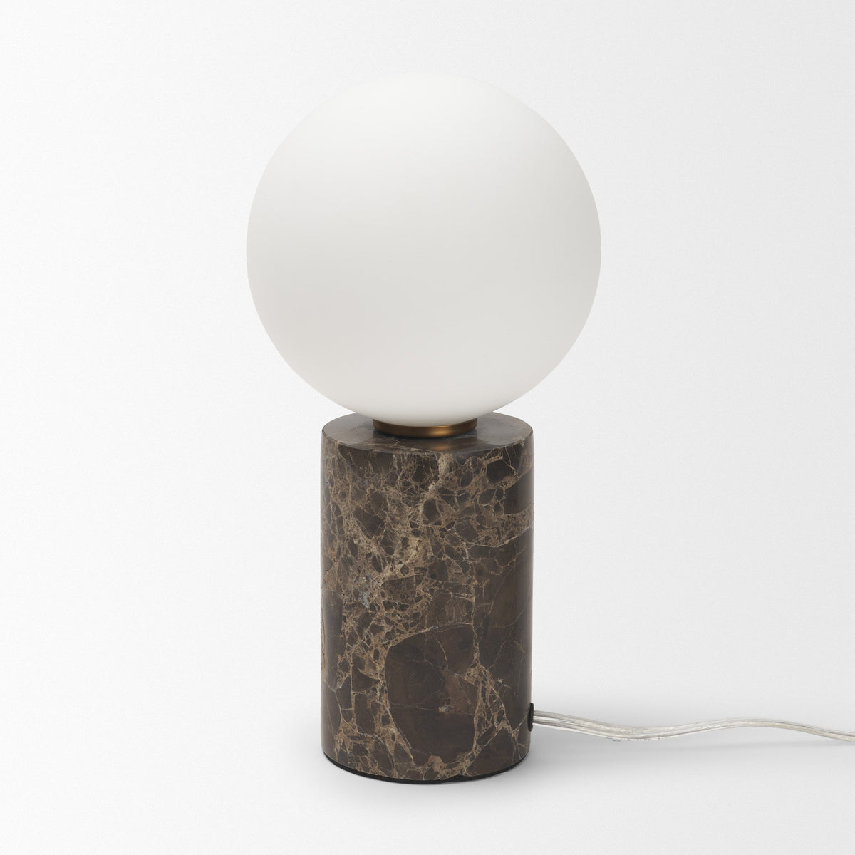 Caldo Brown Marble Base w/ Frosted Glass Globe Table Lamp by Mercana at Eve Furniture