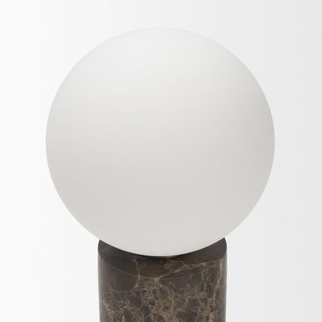 Caldo Brown Marble Base w/ Frosted Glass Globe Table Lamp by Mercana at Eve Furniture
