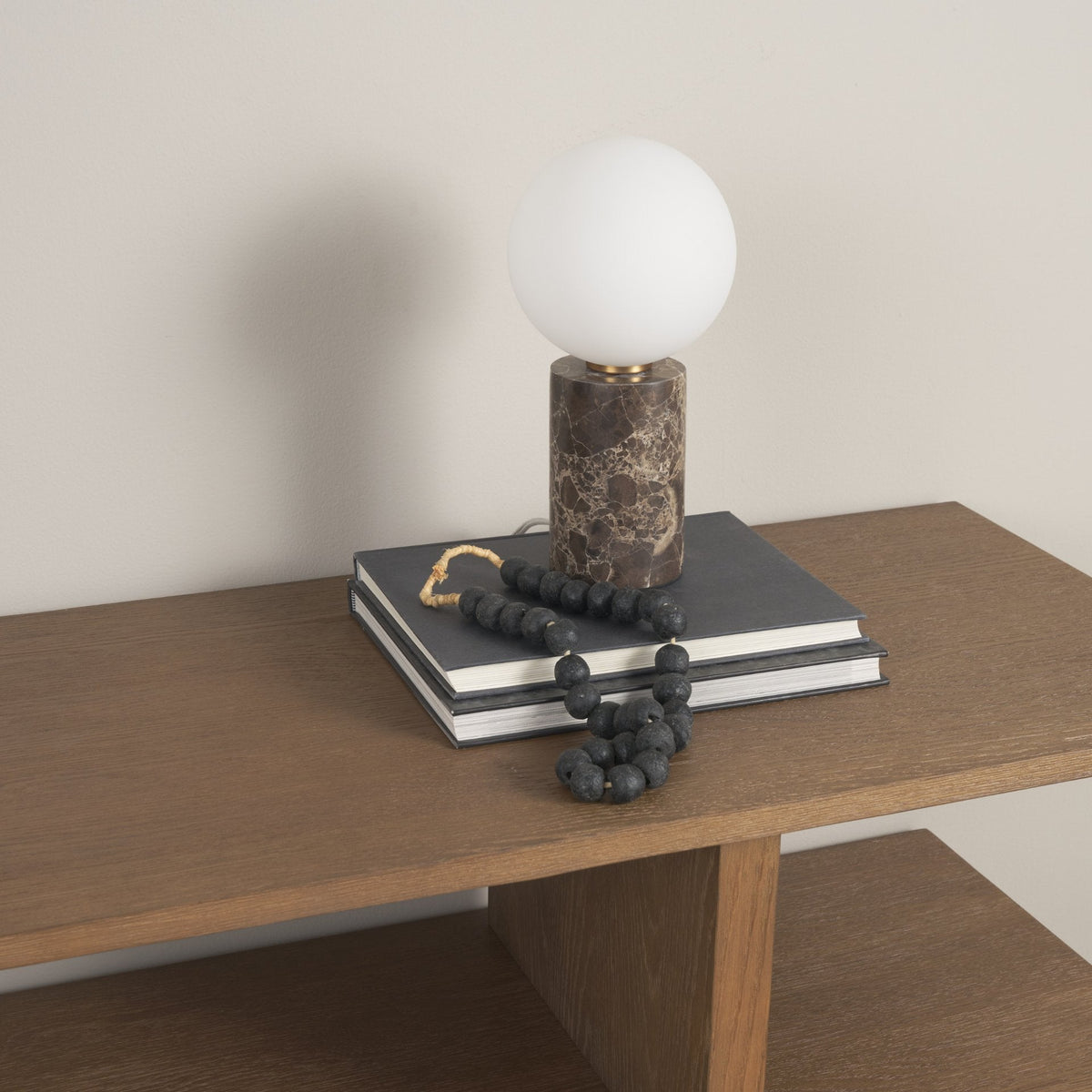 Caldo Brown Marble Base w/ Frosted Glass Globe Table Lamp by Mercana at Eve Furniture