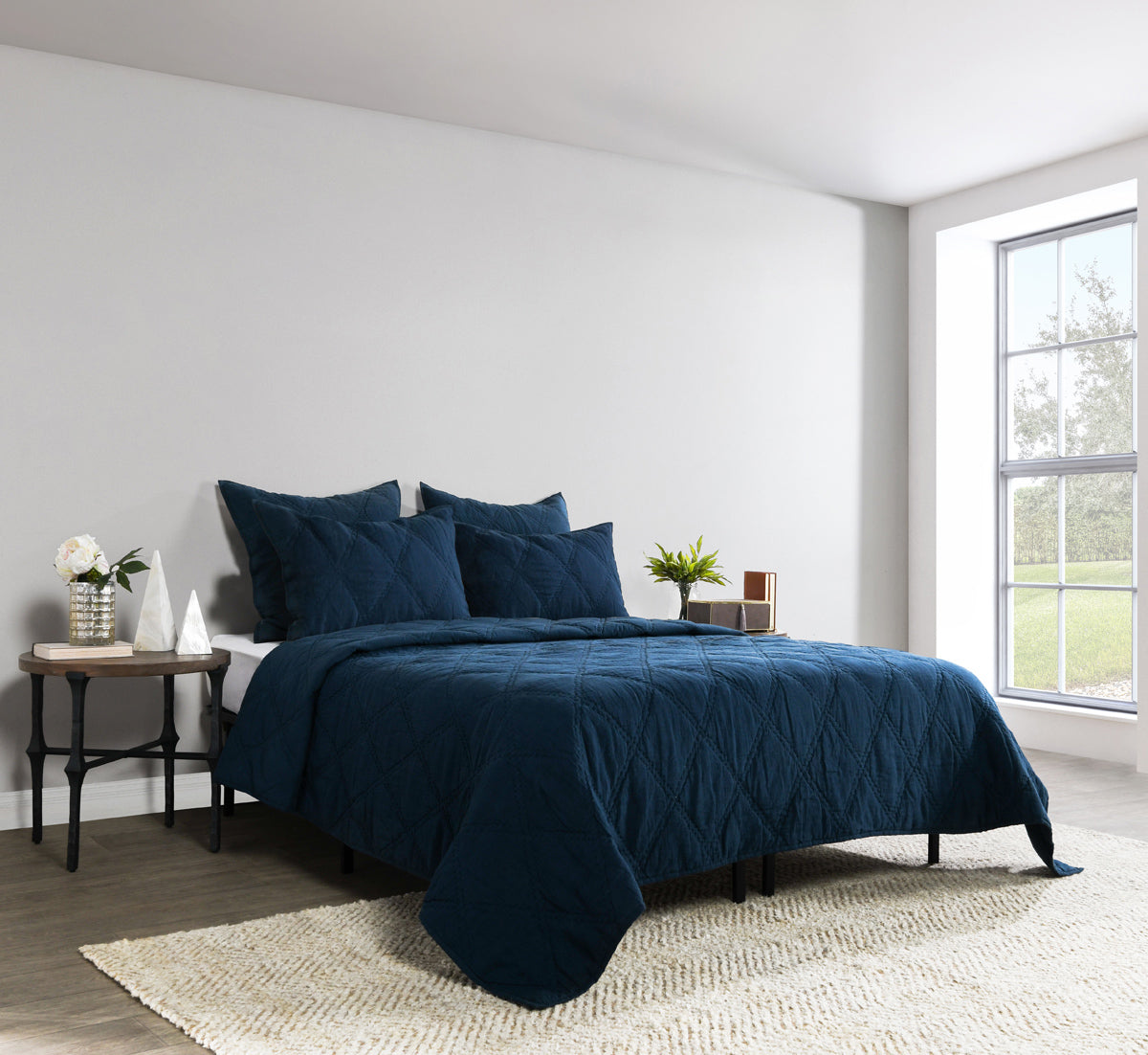 Caleb Hand Stitched Midnight Blue Quilt by Classic Home at Eve Furniture