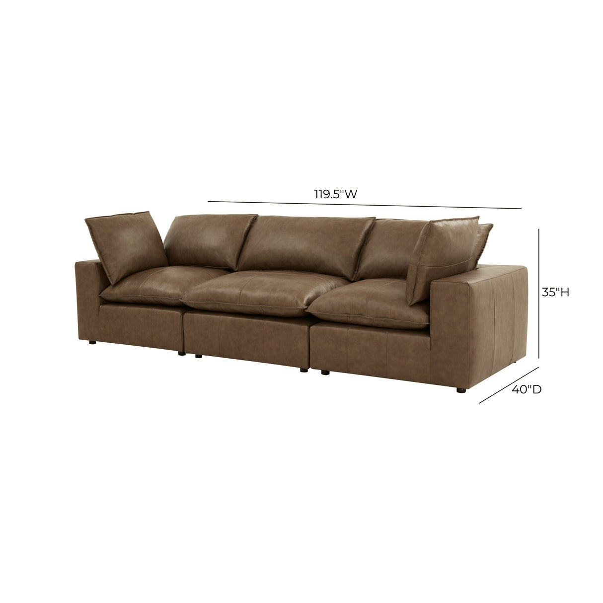 Cali 120" Brown Leather Modular Sofa by TOV Furniture at Eve Furniture