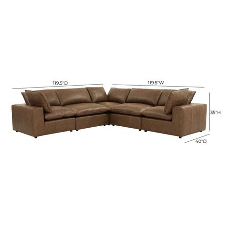 Cali 5-Piece Brown Leather Modular L-Sectional by TOV Furniture at Eve Furniture