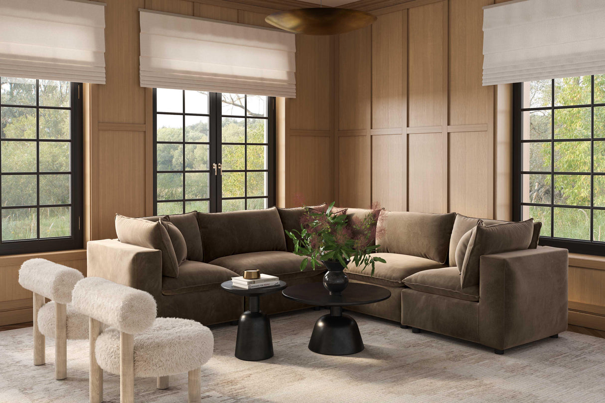 Cali 5-Piece Chocolate Brown Performance Velvet L-Sectional by TOV Furniture at Eve Furniture