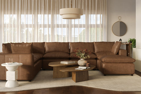 Cali 7-Piece Brown Leather Modular Large Chaise Sectional by TOV Furniture at Eve Furniture