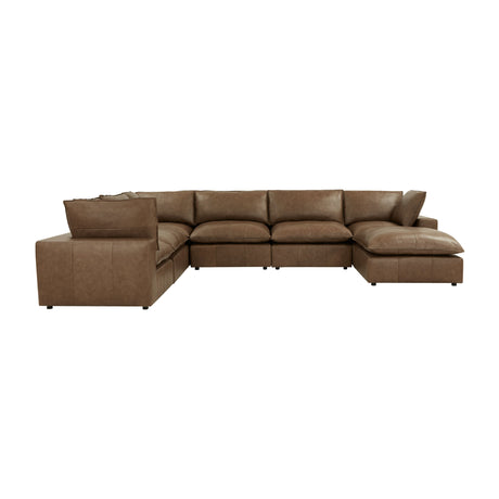 Cali 7-Piece Brown Leather Modular Large Chaise Sectional by TOV Furniture at Eve Furniture