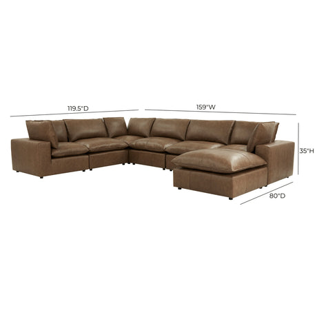 Cali 7-Piece Brown Leather Modular Large Chaise Sectional by TOV Furniture at Eve Furniture