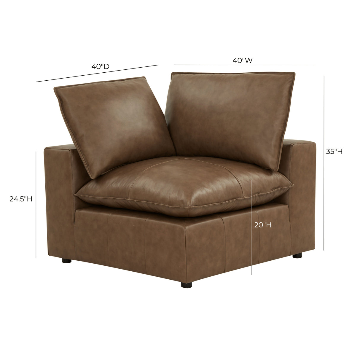 Cali Brown Leather Modular Corner Chair by TOV Furniture at Eve Furniture